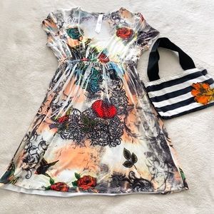 Handmade black & white striped purse with flowers